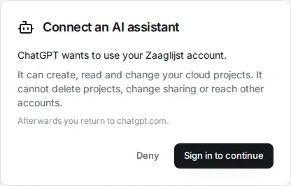 The Connect an AI assistant page that opens when you connect ChatGPT