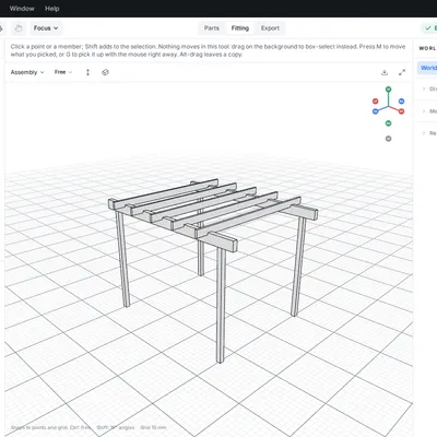 A pergola assembly in the fitting workspace of Zaaglijst Studio