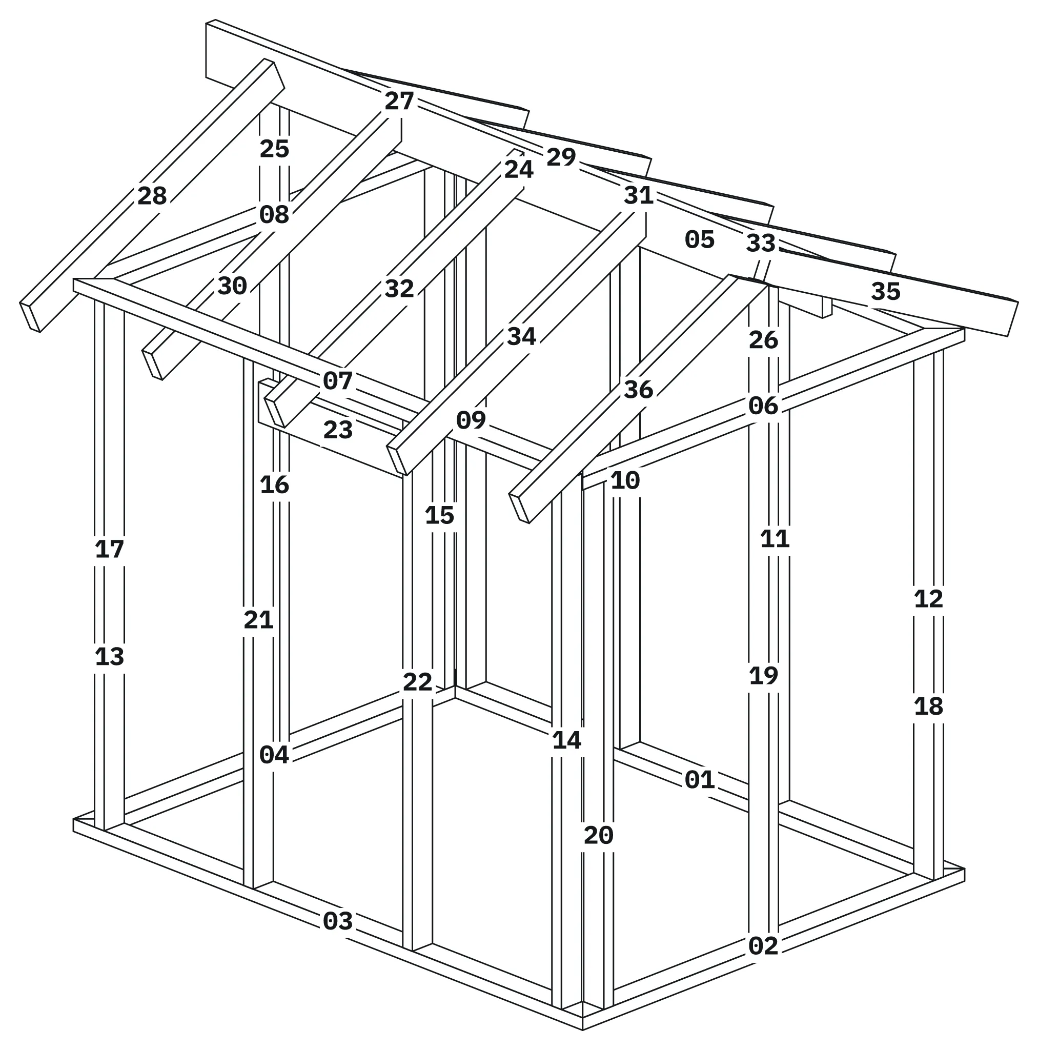Drawing of Garden house frame, made by the project CLI