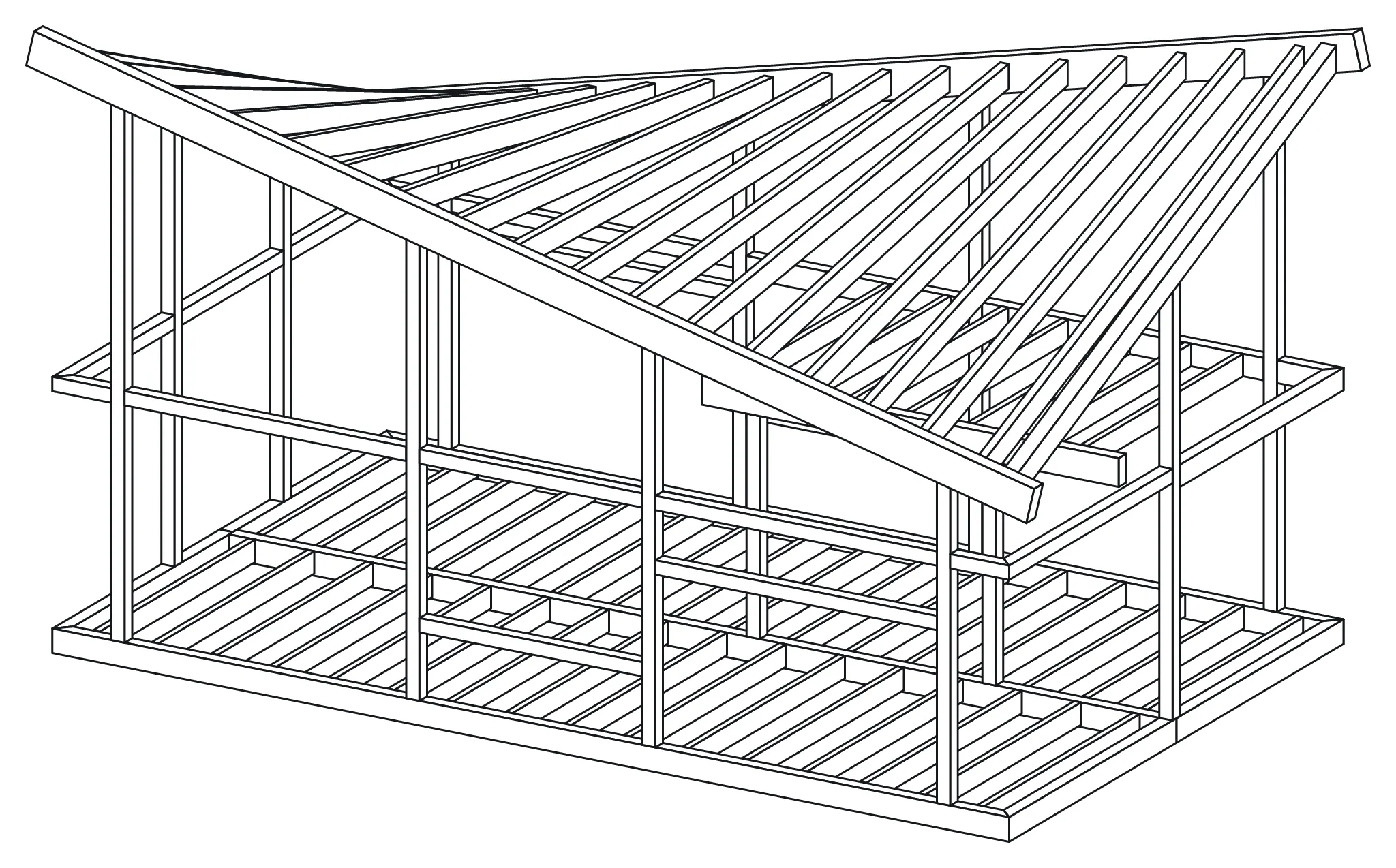 Drawing of Saddle roof tiny house, made by the project CLI