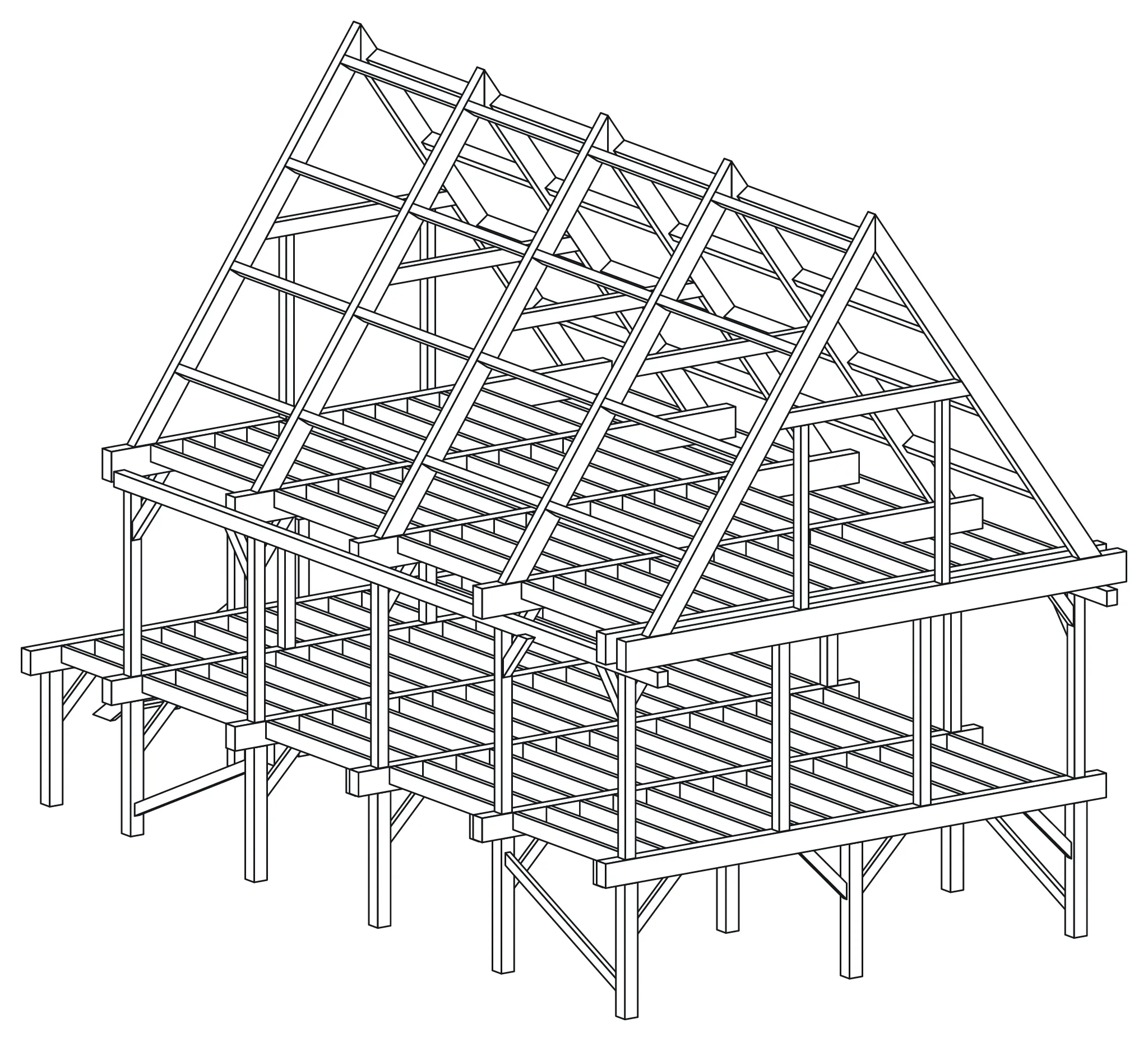 A two-storey house on piles with a steep roof, 283 parts